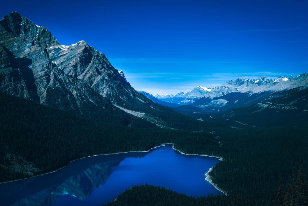 湖,加拿大山脉景观,树木,4K高清风景壁纸