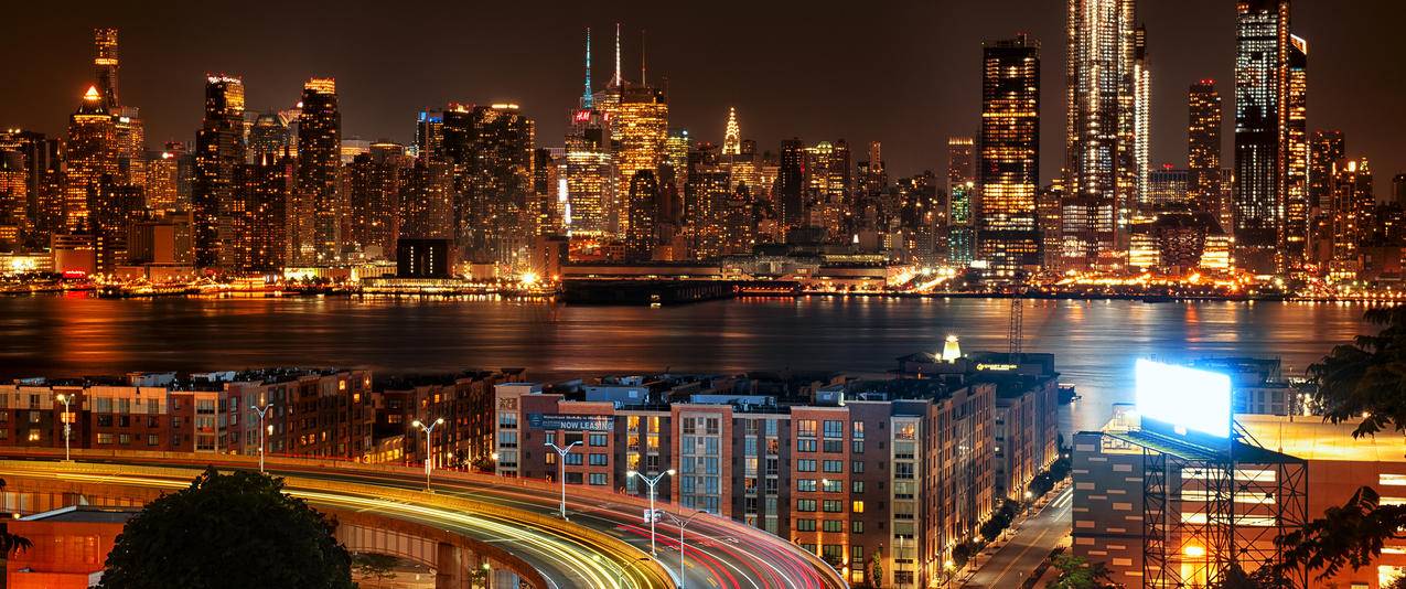 纽约城市夜景3440x1440风光壁纸