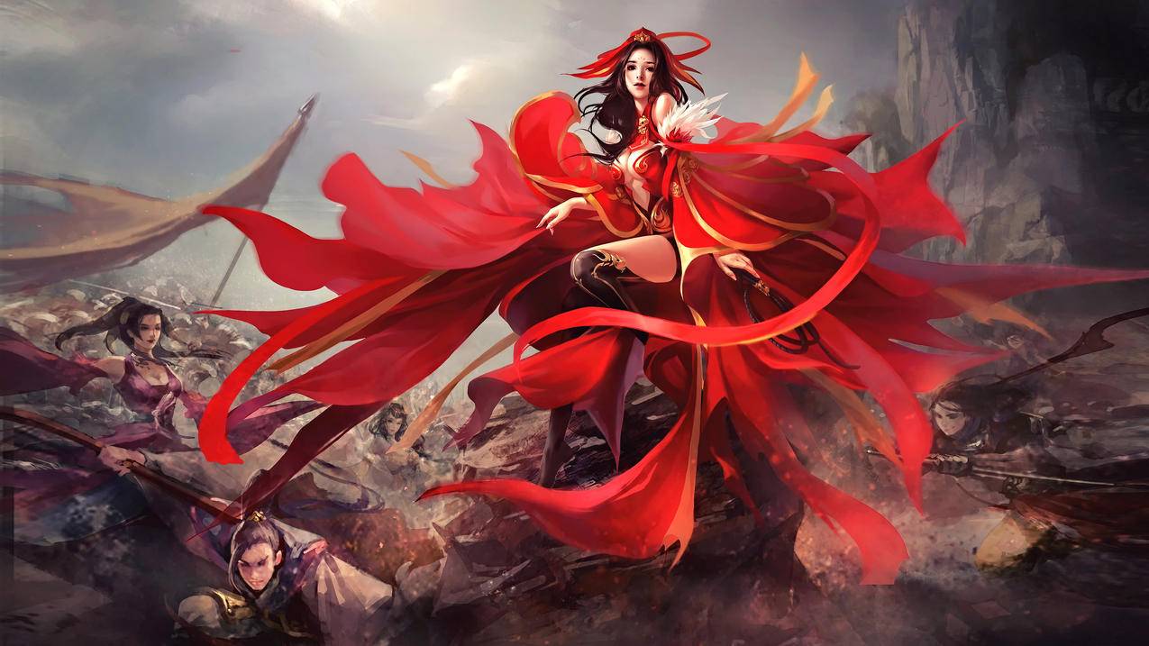 《万古神帝》古风红装,女孩,战斗,战士,剑,4K高清游戏壁纸