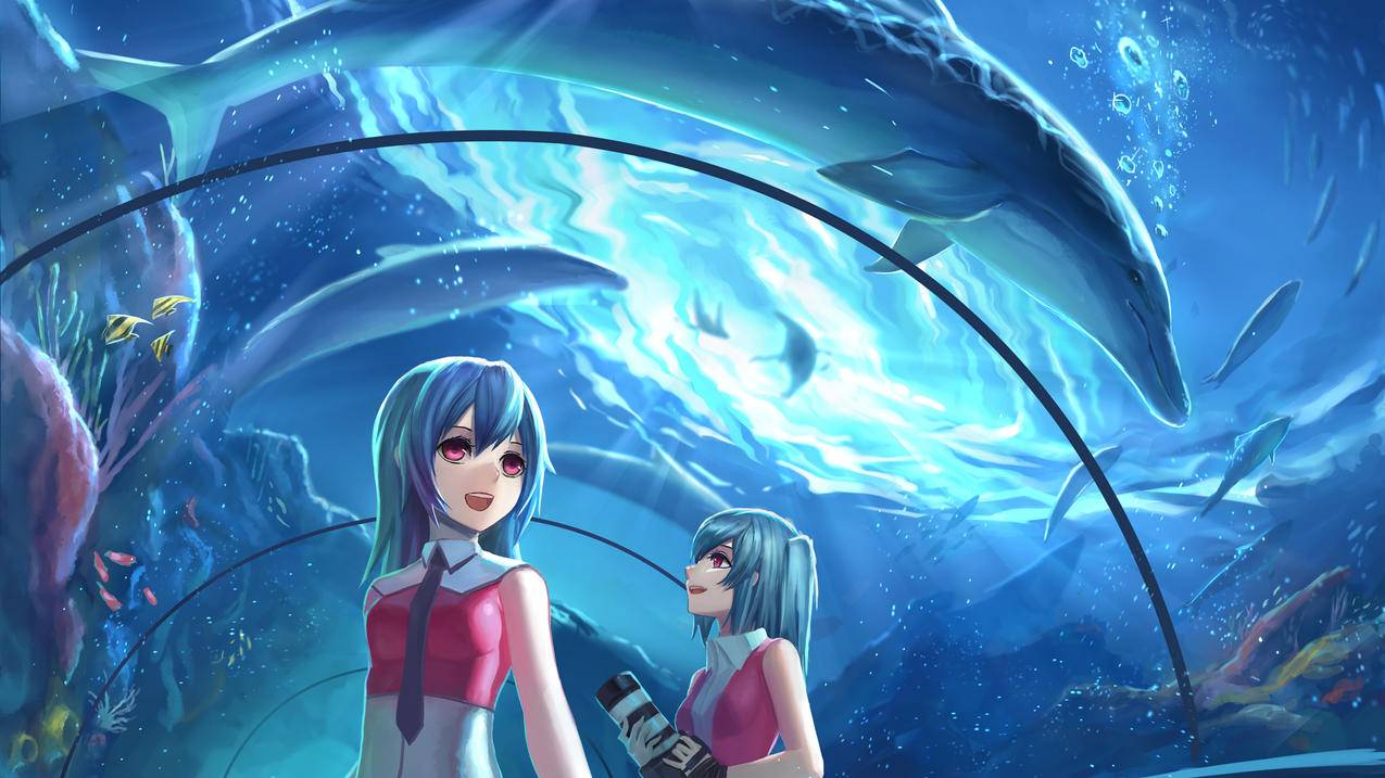 水族馆,可爱初音女孩,4k动漫高清壁纸