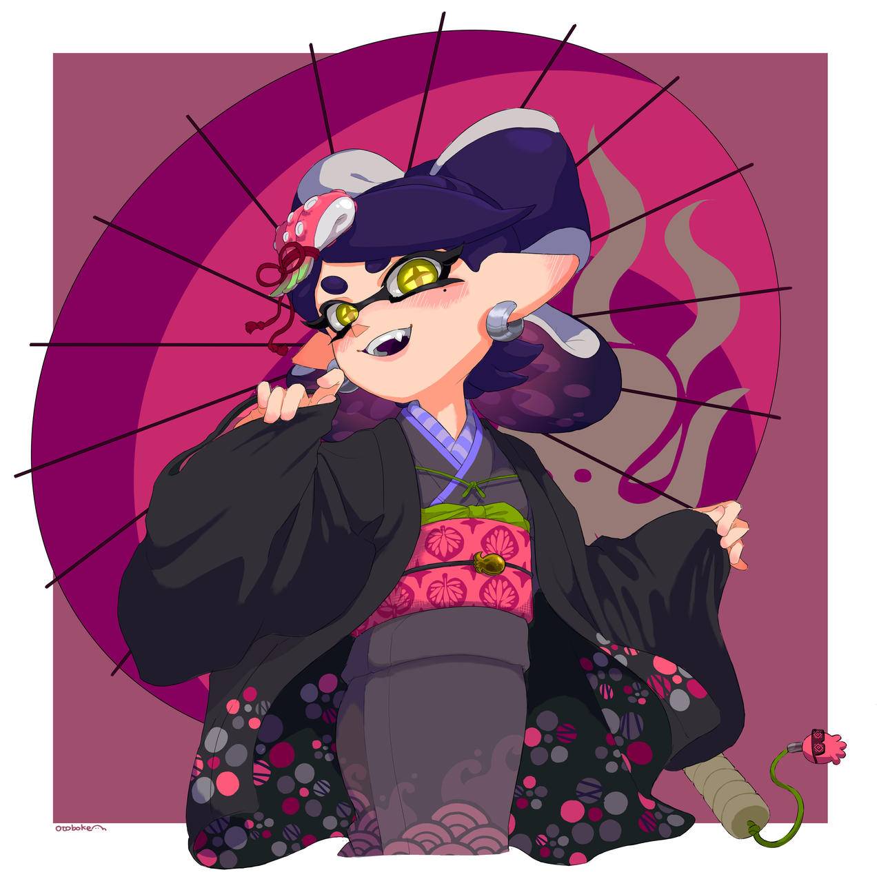《Splatoon》伞,和服,眼镜,4K高清游戏壁纸