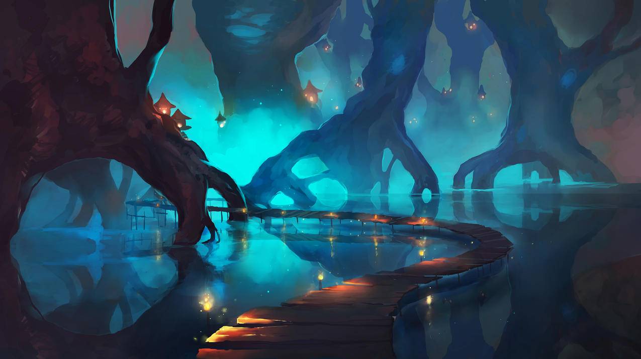 沼泽绘画风景,4k高清壁纸