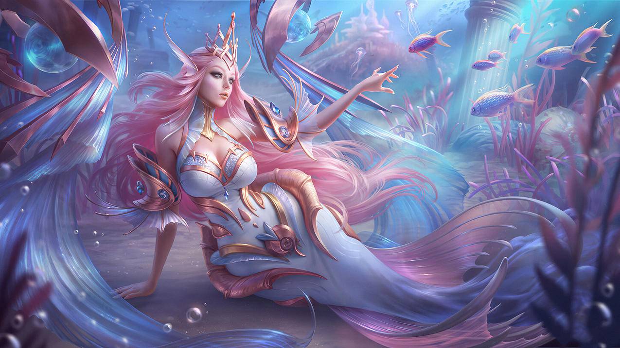 《王者霸业Honor,of,Kings》皇冠,美人鱼,粉长发,海底,4K高清壁纸