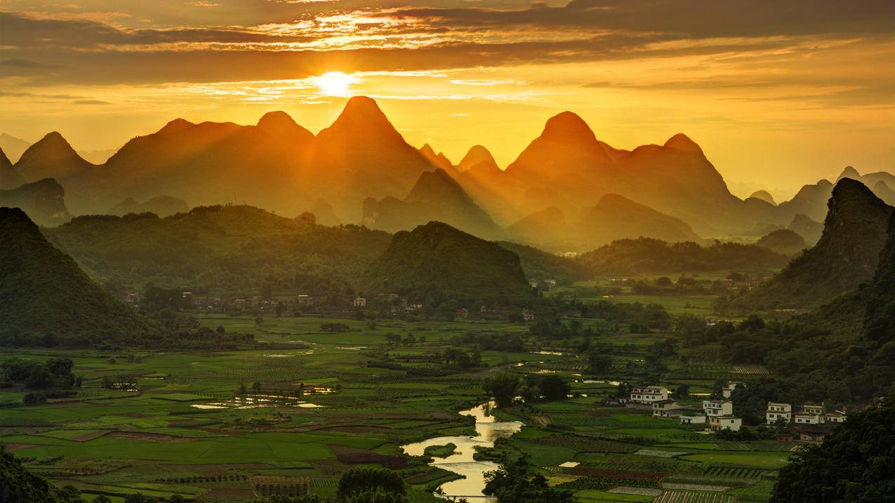 清晨,桂林山水,风景,4k高清壁纸