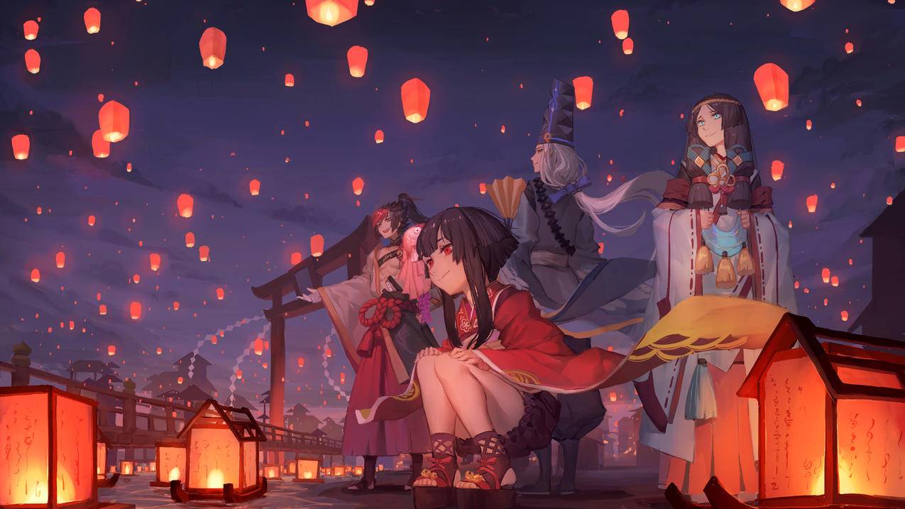 《阴阳师》孔明灯,船灯,4K高清动漫壁纸