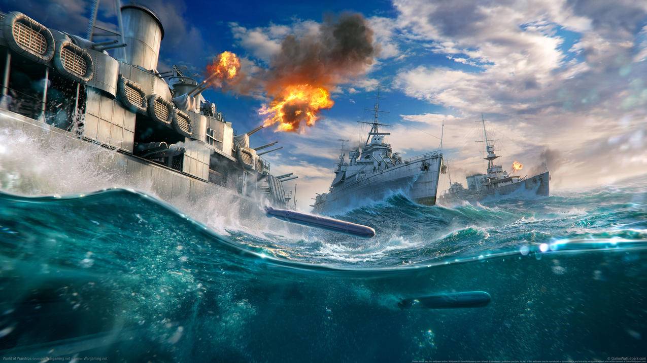 《战舰世界-World,Of,Warships》开炮,导弹,战舰,4K高清壁纸
