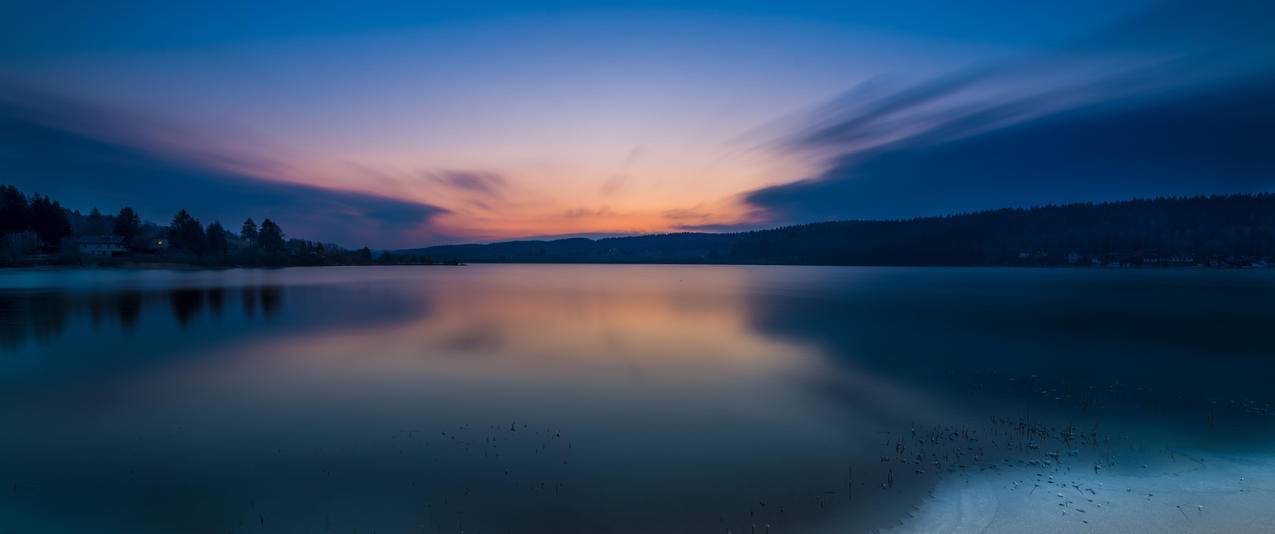 湖,日落,地平线3440x1440风景壁纸