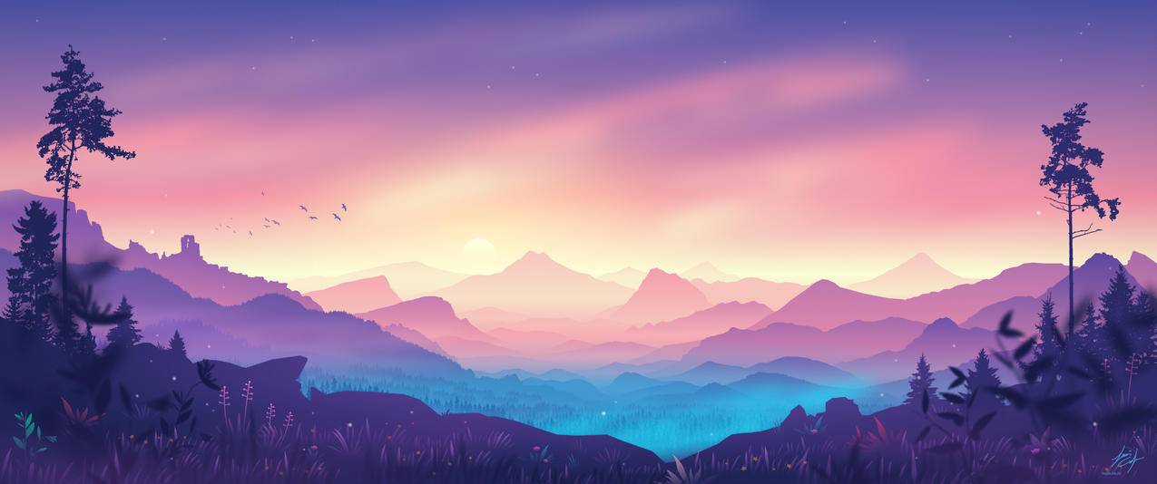山谷简约设计3440x1440带鱼屏风景壁纸