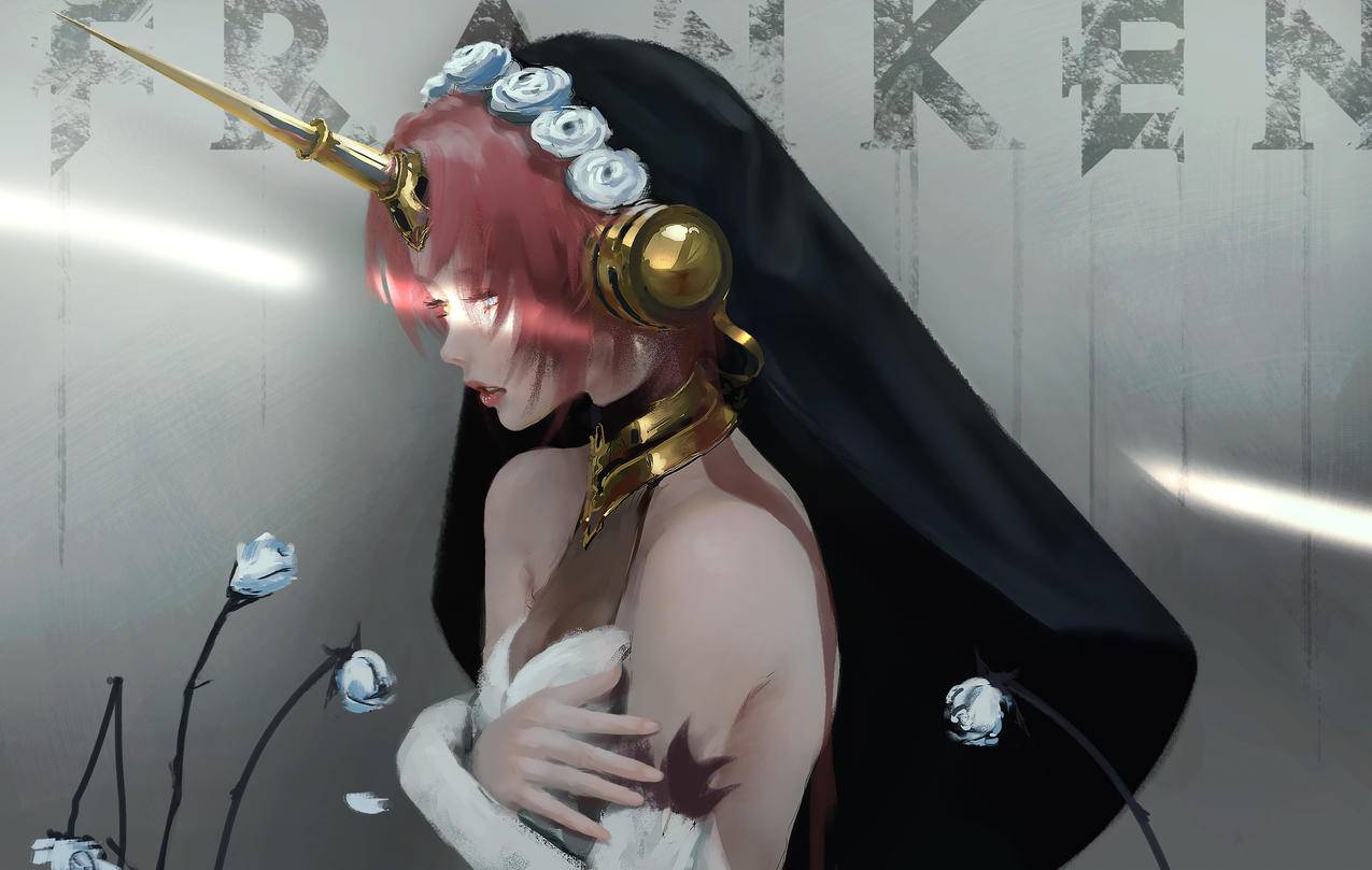金尖角,黑袍,花,拥抱自己,4K高清唯美动漫壁纸