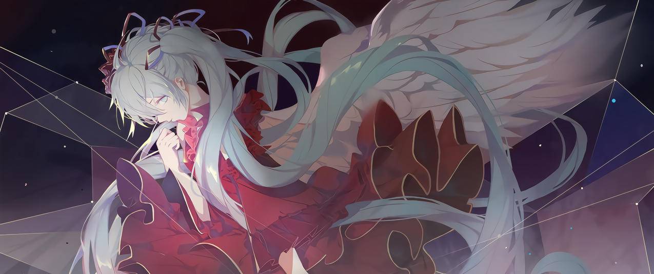 初音未来,红色裙子3440x1440动漫壁纸