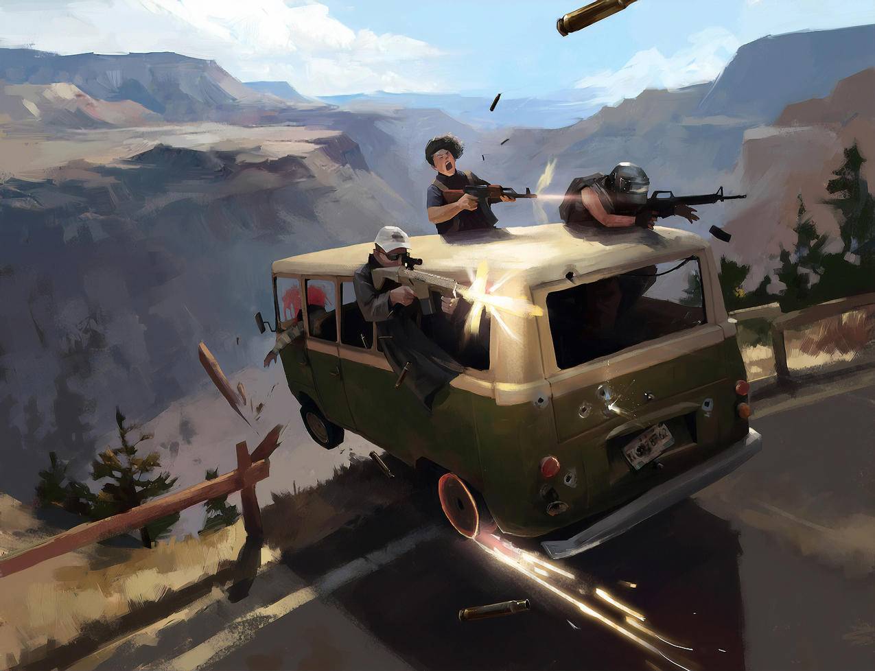 《绝地求生PUBG》大巴车,悬崖,枪,4K高清电脑壁纸