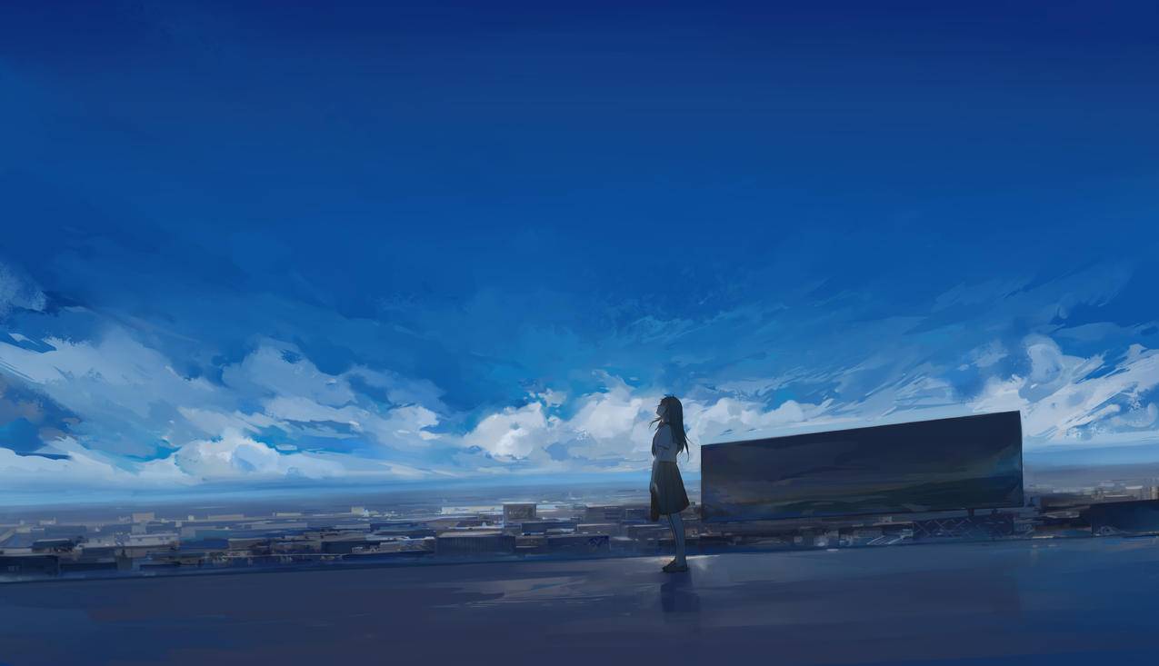 天空,云,制服水手服高中生女子,6k高清风景壁纸