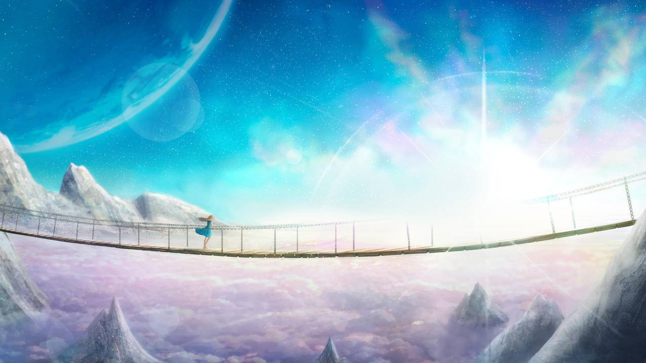 《超新星》,景观,桥,女孩,唯美,风景,4K动漫壁纸