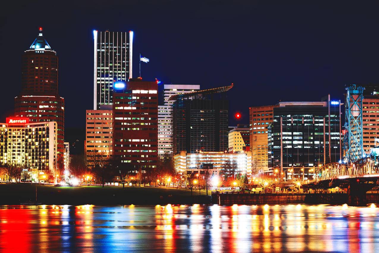 城市,夜景,水,天际线cc0可商用图片