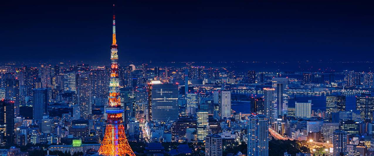 日本东京塔夜景3440x1440壁纸