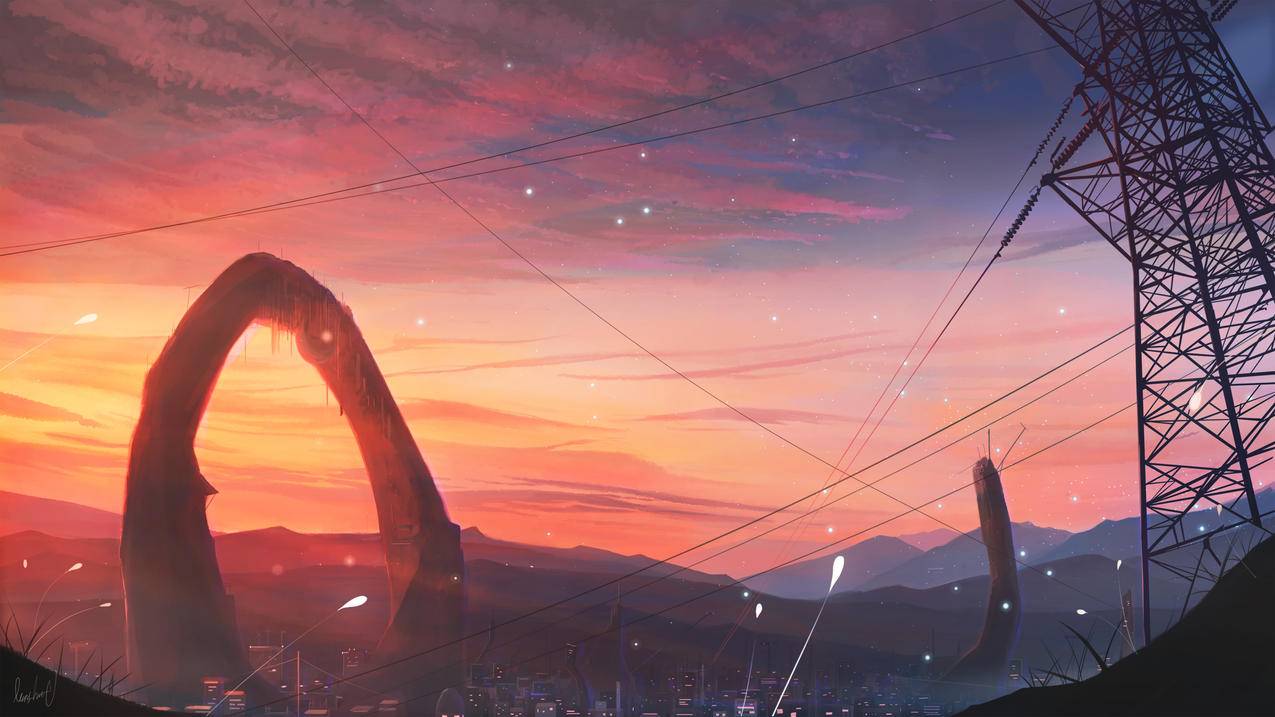 电线塔,唯美,风景,4K高清壁纸