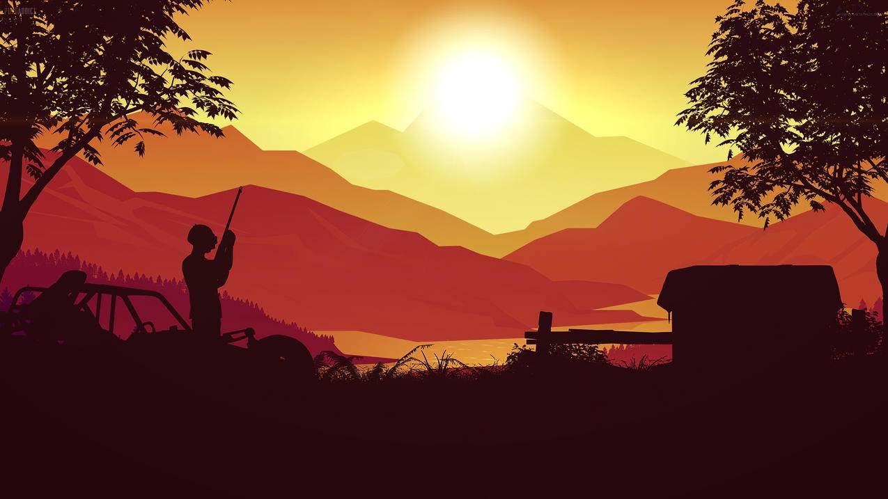 《绝地求生pubg》夕阳,山,树,人,草,4K高清壁纸