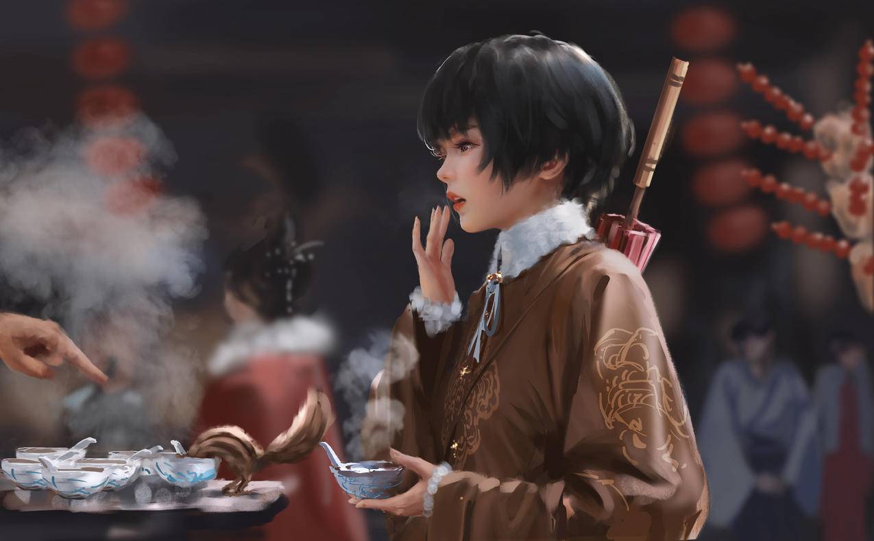 小绿,茶盏,烟雾,碗,伞,松鼠,糖葫芦,4K高清动漫壁纸