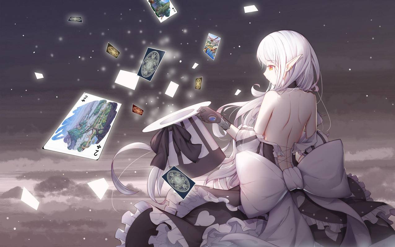 女生,扑克牌,蝴蝶结,4k动漫高清壁纸