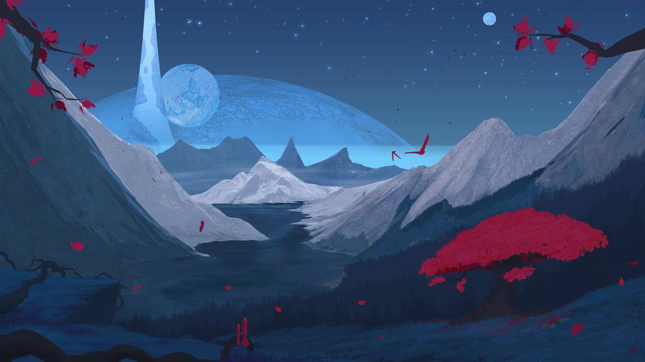 远处的花园,唯美风景绘画,4k风景超清壁纸
