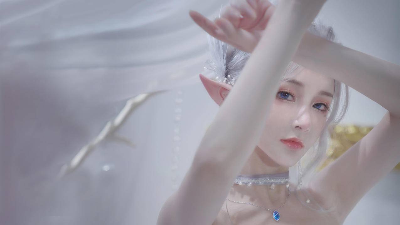 女孩,精灵,尖耳朵,蓝眼,项链,4K高清壁纸