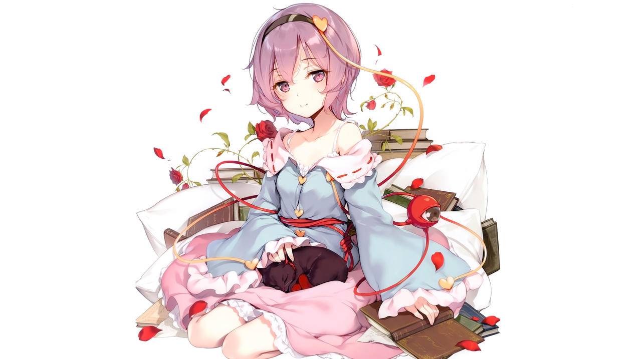 女生,书,花瓣,玫瑰,猫,4K高清动漫壁纸