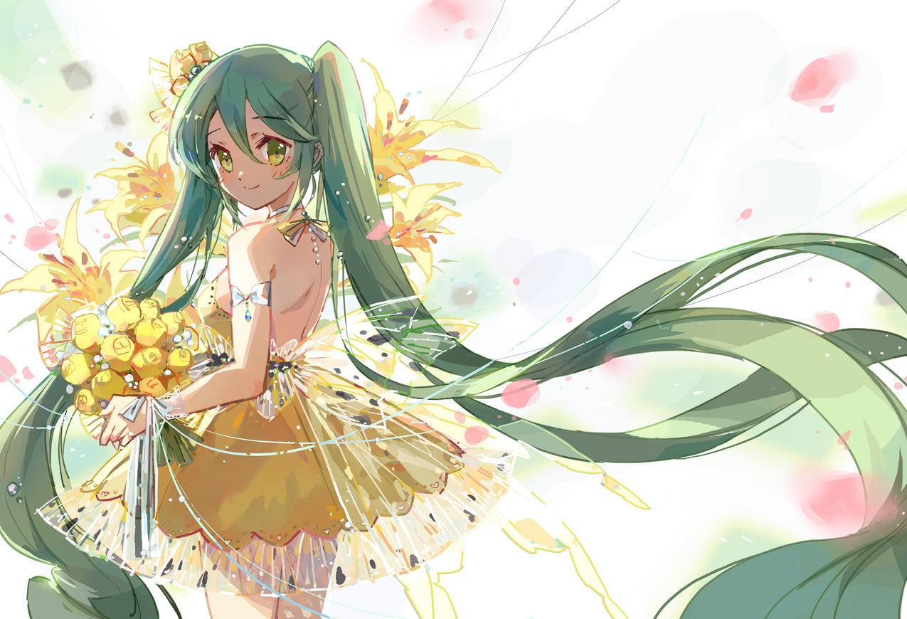 初音未来,唯美,捧花,玫瑰,百合,4K高清动漫壁纸