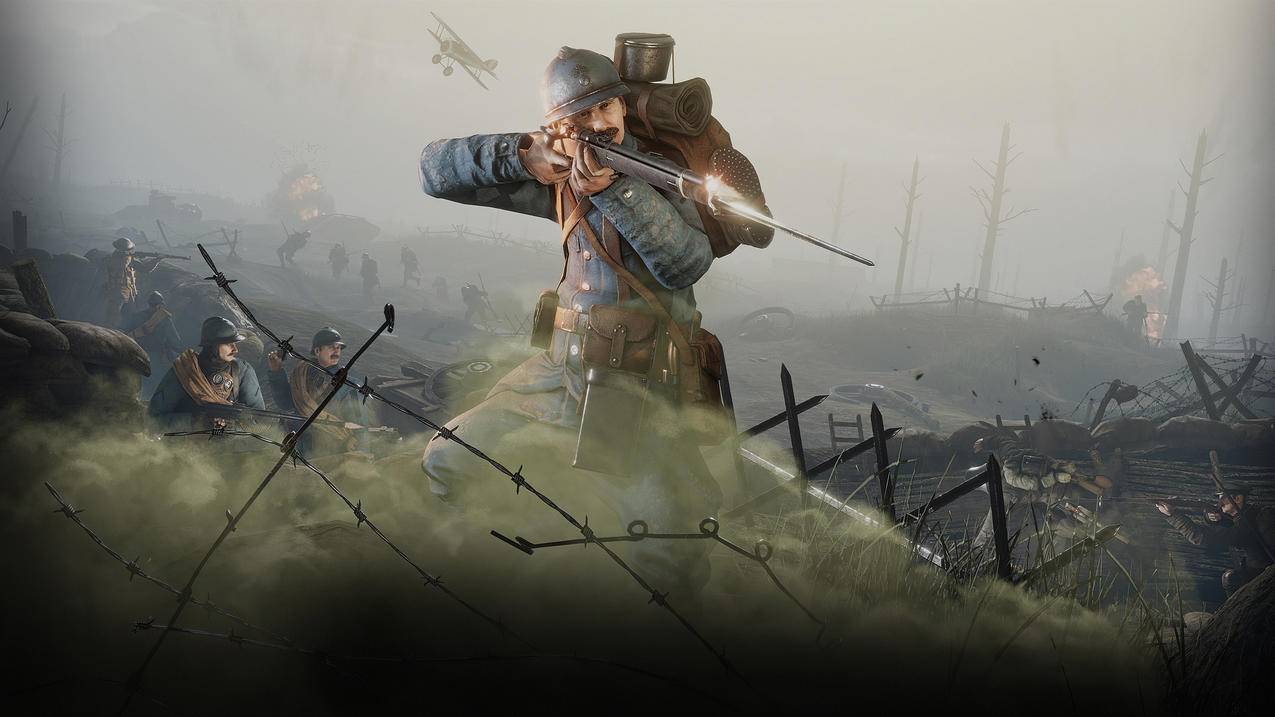 《凡尔登战役Verdun》士兵,铁栅栏,飞机,炮火,K高清壁纸