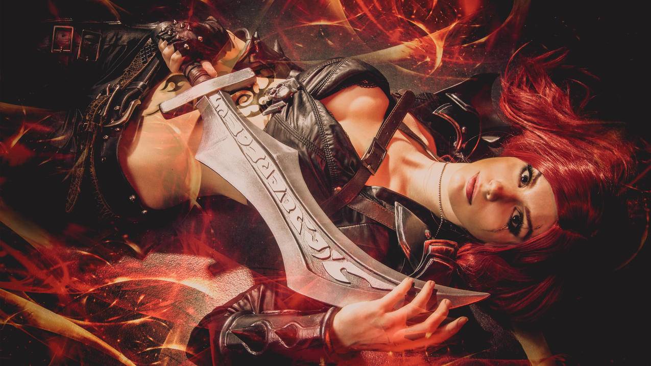 《英雄联盟》（cosplay,不祥之刃-卡特琳娜）4K游戏高清壁纸