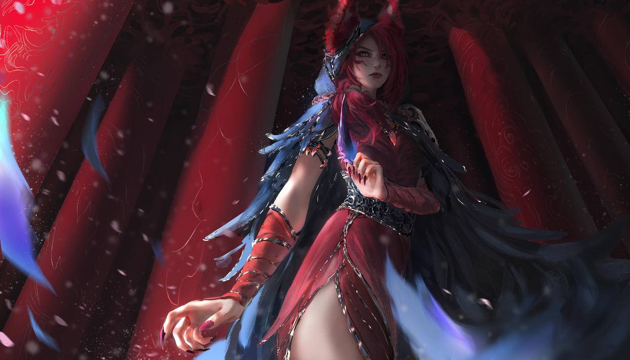 《英雄联盟LOL》长柱,羽毛,狐狸,唯美,4K高清游戏壁纸