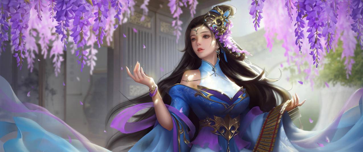 花藤诗赋SP蔡文姬,三国杀3440x1440高清带鱼屏壁纸