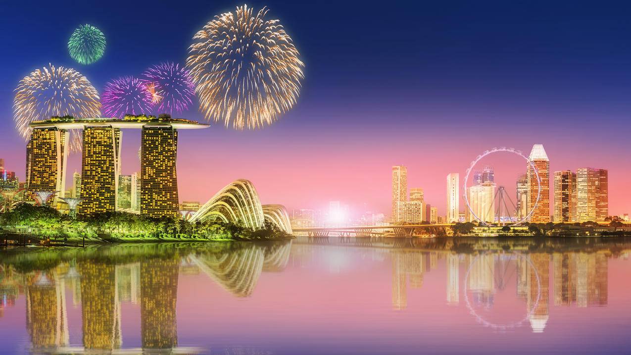 新加坡,夜晚,城市夜景4k壁纸