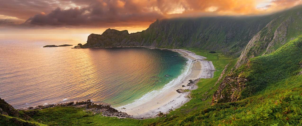 挪威海滩风景3440x1440壁纸