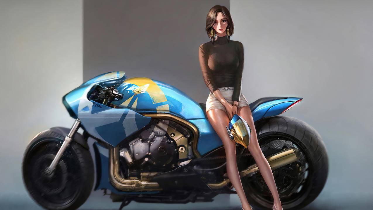美丽,机车女孩,摩托车,美女,4K动漫壁纸