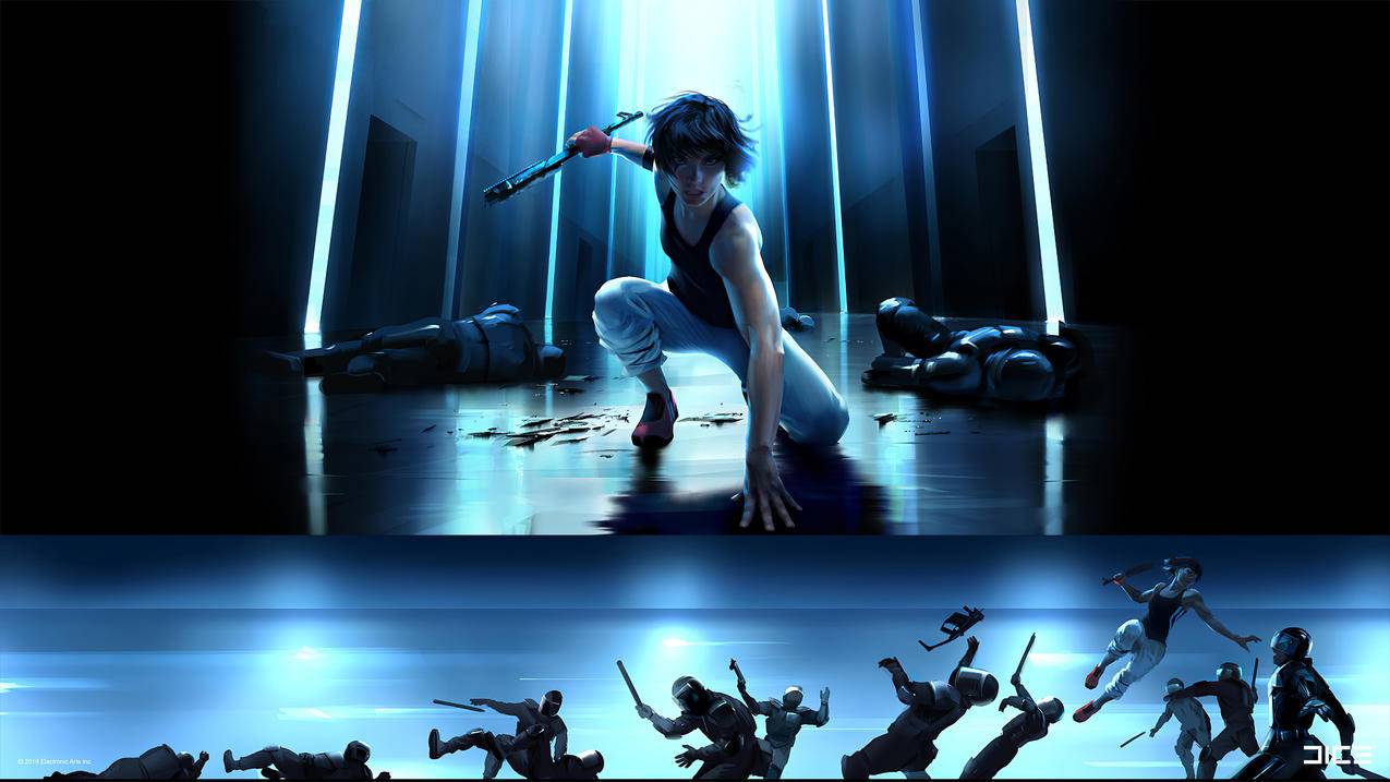 ,镜之边缘催化剂Mirror,Edge,Catalyst》棍子,打,单膝跪地,4K高清壁纸