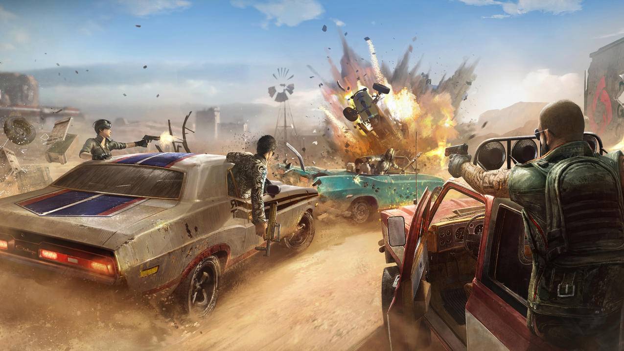 《绝地求生pubg》沙地,爆炸,车,开枪,4K高清壁纸