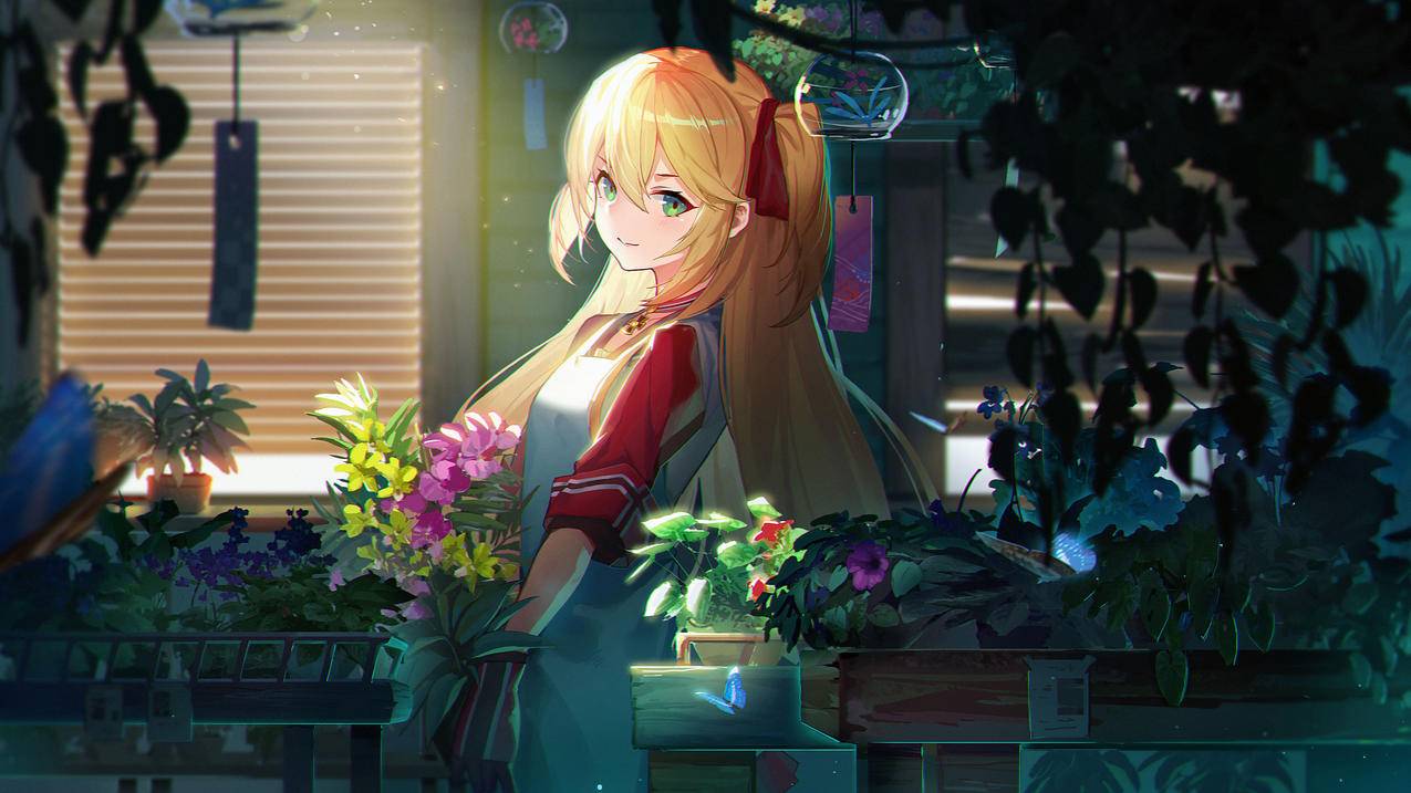 《碧蓝航线》,金发女孩,花,4K动漫壁纸