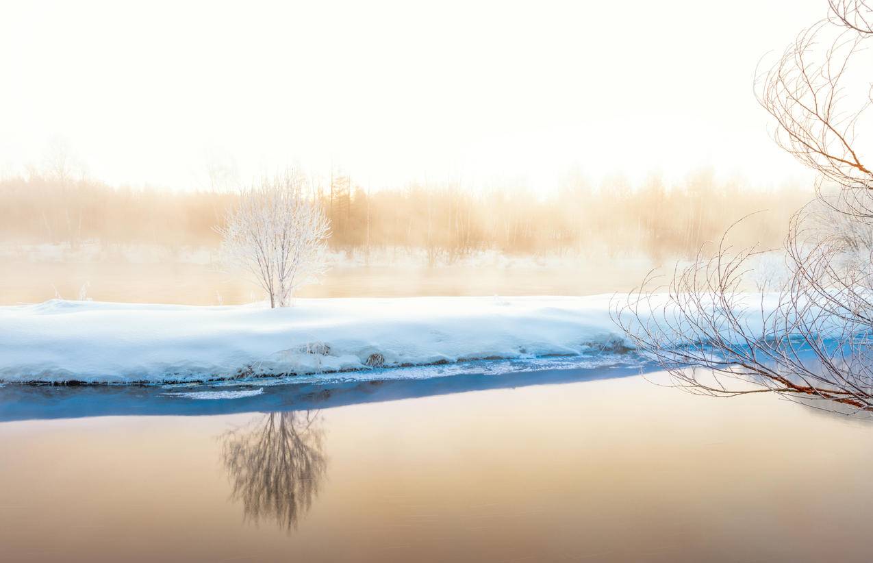 雾凇河流,雪景,4k风景高清壁纸