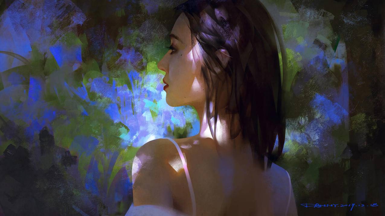 女孩,侧颜,侧脸,背部,裙子,唯美好看人物绘画,4K高清动漫壁纸