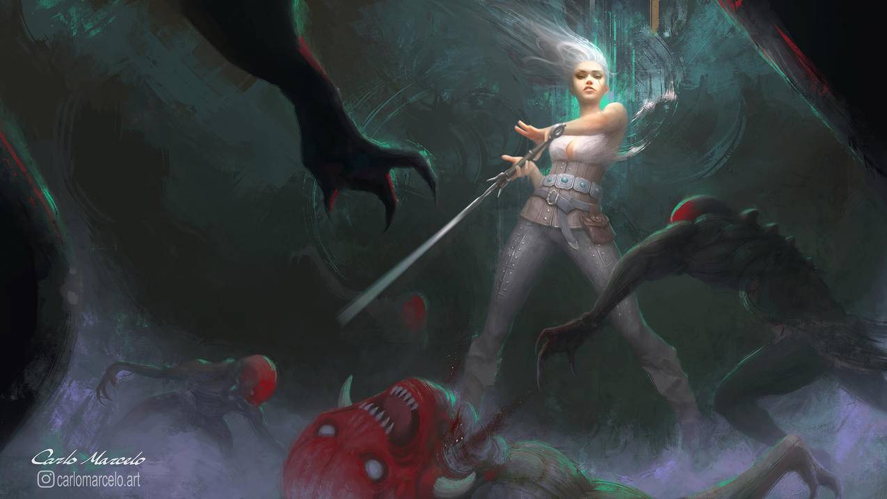 《巫师3:狂猎-The,Witcher,3 Wild,Hunt》白发女孩,长剑,4K高清壁