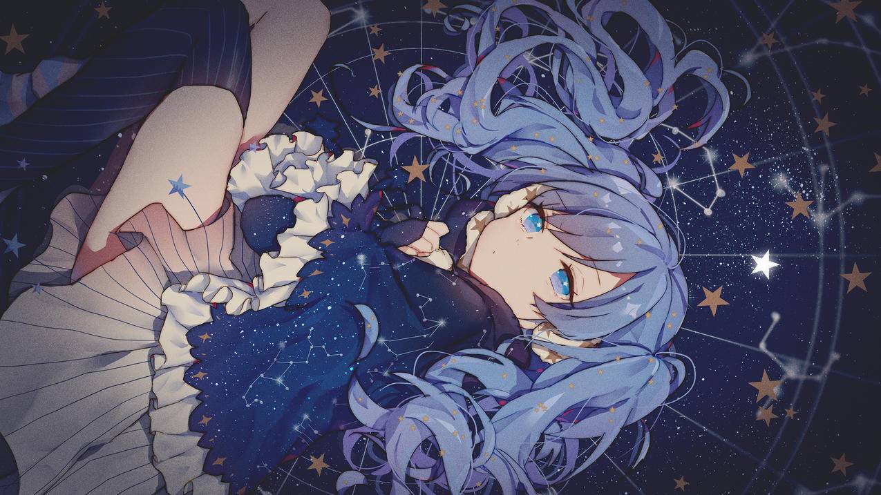 初音未来,蓝色,星空,4K高清动漫壁纸