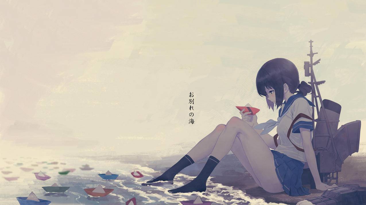 动漫女孩校服纸船,4K动漫高清壁纸