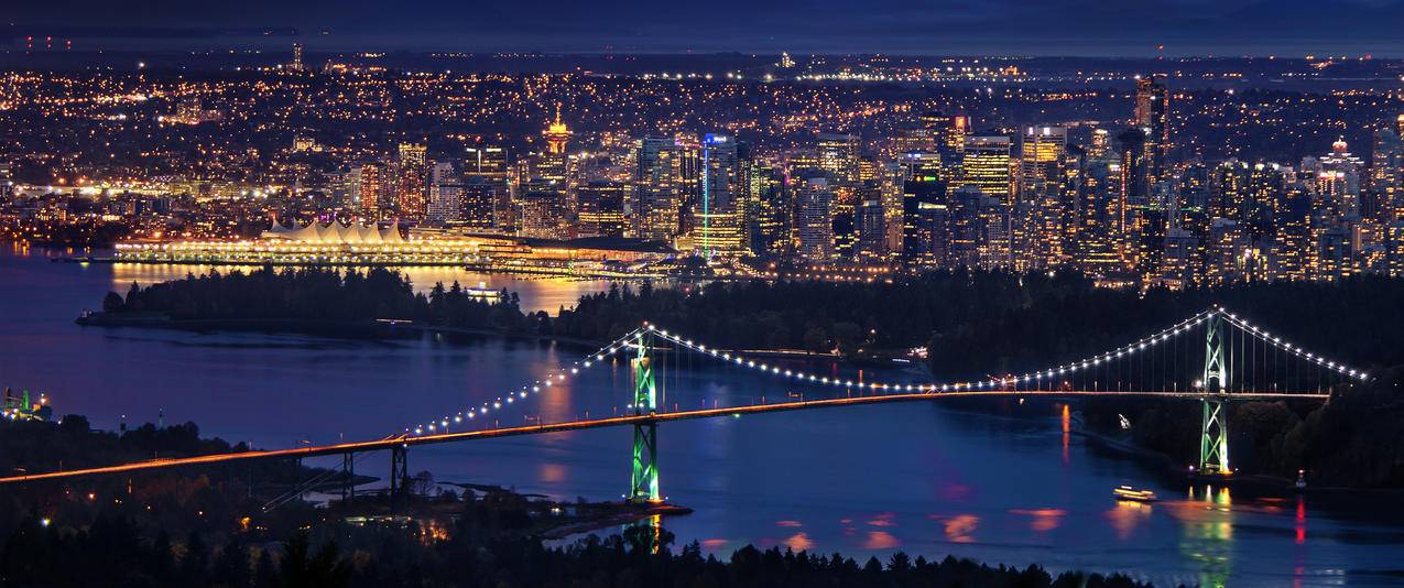 温哥华市中心夜景3440x1440壁纸