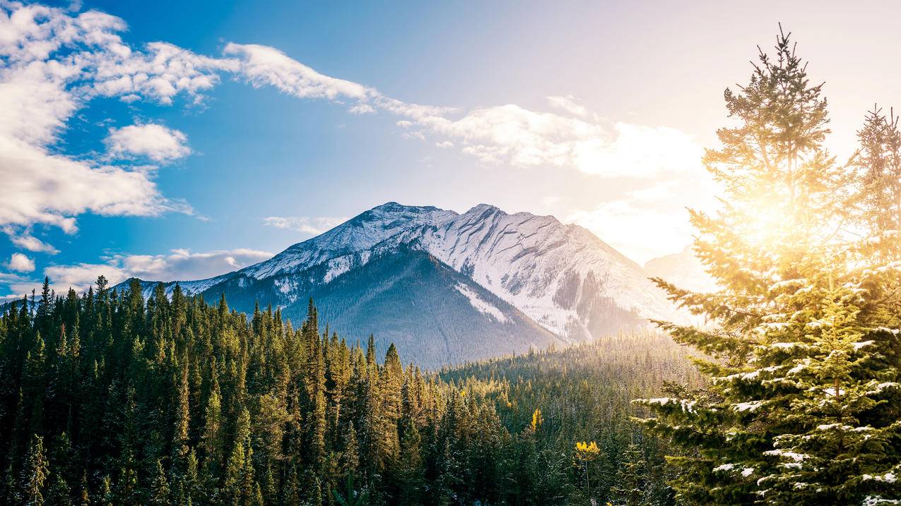 风景,山脉乌云森林,雪峰,树木,4K高清壁纸