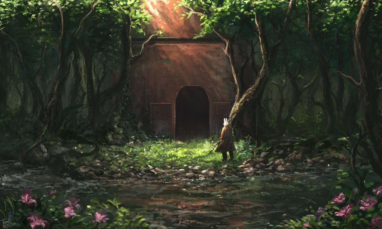 红色隧道,4k动漫风景壁纸