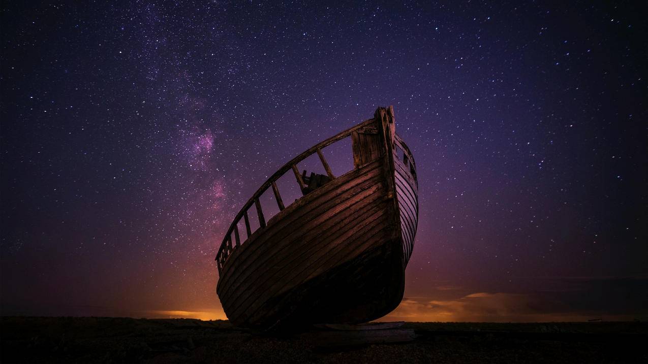 夜空天空船星空,4K高清风景壁纸