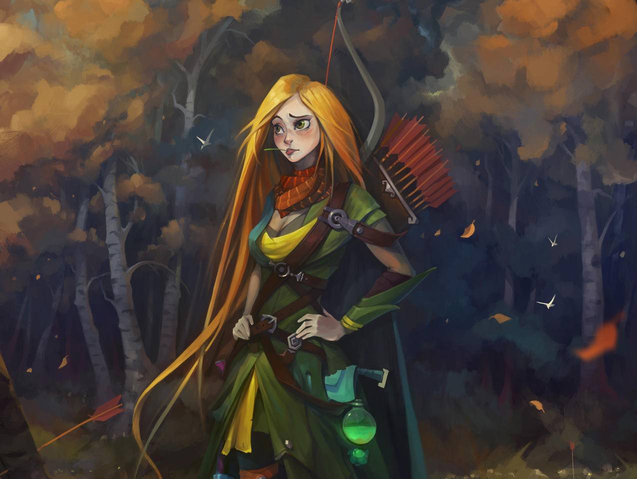 森林,女孩,dota,2美女弓箭手4K壁纸