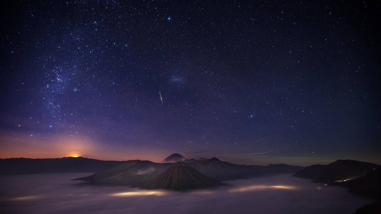 星空,流星,火山,晚上,4k风景壁纸3840x2160