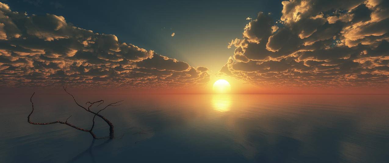 天空,云,海,日落,唯美意境风景3440x1440壁纸