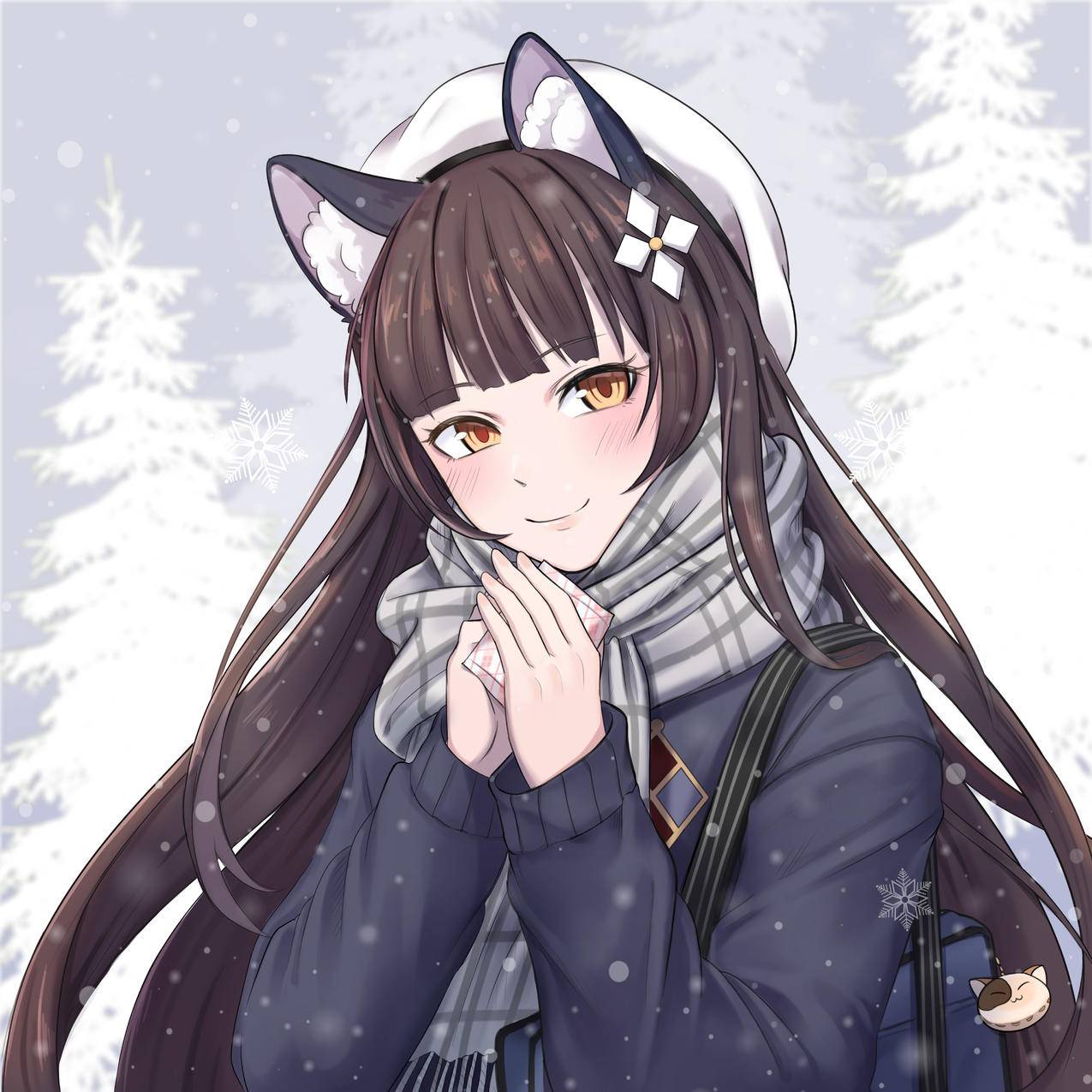 雪林,兽耳,冬天,女孩,可爱,4K高清动漫壁纸